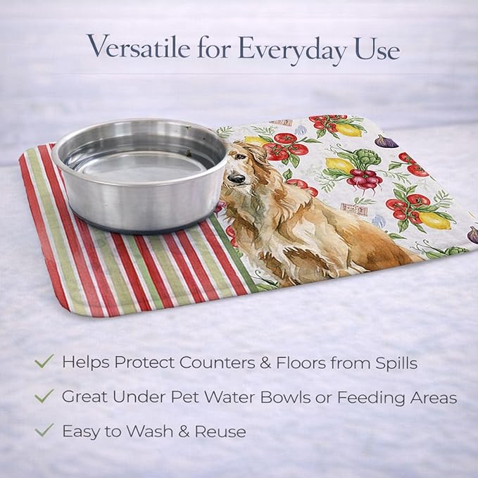 Caroline's Treasures Wheaten Scottish Deerhound Vegetables Dish Drying Mat Absorbent Dish Drying Mat Pad for Kitchen Counter Dish Drainer Mat for Countertop 14 x 21 Multicolor