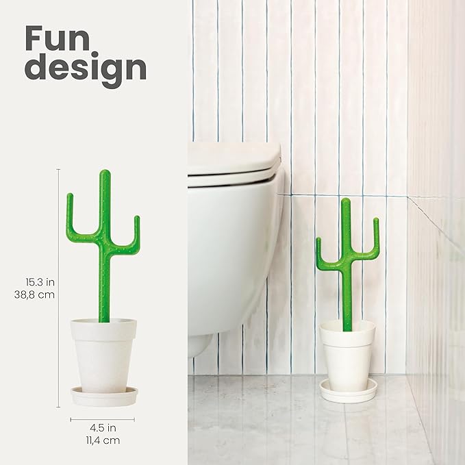 Vigar Cactus Toilet Brush Set Toilet Brush and Holder Set with Cactus-Shaped Handle Planter Base and Saucer for Bathroom Home Cleaning Essentials