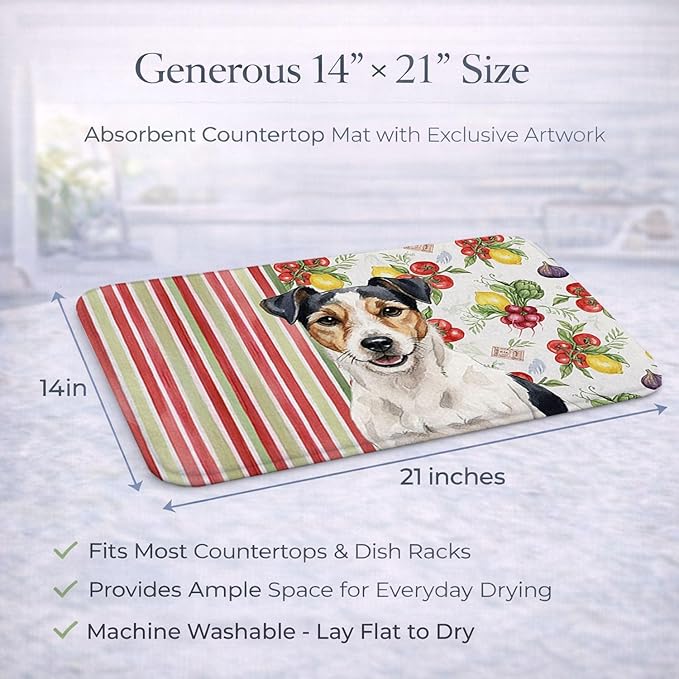Caroline's Treasures Parson Russell Terrier Vegetables Dish Drying Mat Absorbent Dish Drying Mat Pad for Kitchen Counter Dish Drainer Mat for Countertop 14 x 21 Multicolor