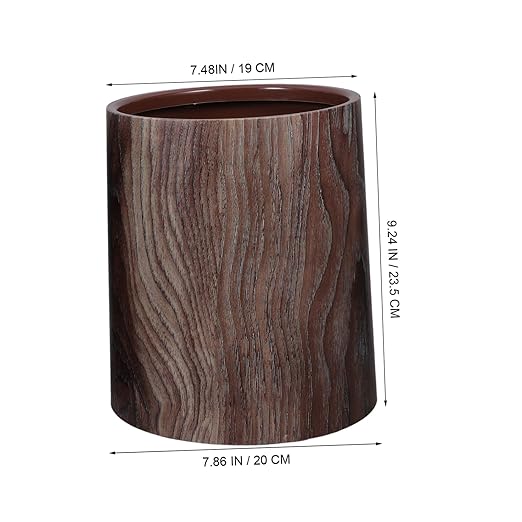Garneck Lidless Imitation Wood Grain Trash Can Round Wastebasket for Kitchen Living Room Bathroom Office Stylish Garbage Collecting Bin for Indoor Use