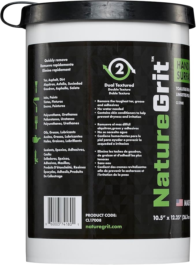NatureGrit Hand &amp Surface Wipes: Mechanic Cleaning &amp Degreaser Sheets Grime Removal Hand Cleaner Towels for Mechanics Workshop Use (Box of 6 canisters 72ct/canister)
