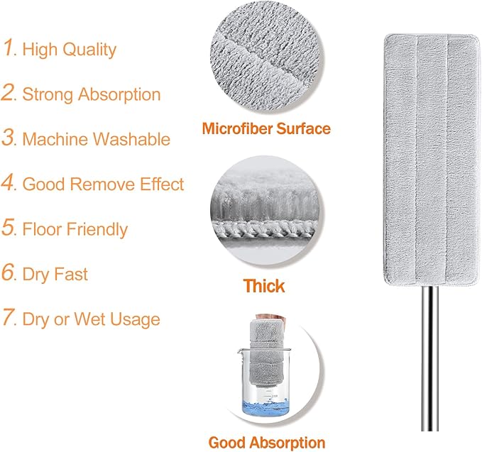 Jelymark Flat Mop and Bucket with Wringer Set Separates Dirty and Clean Water 3-Chamber Mop Wet and Dry Use Not-Hands Squeeze Mops for Floor Cleaning 8 Reusable Microfiber Mop Pads Included