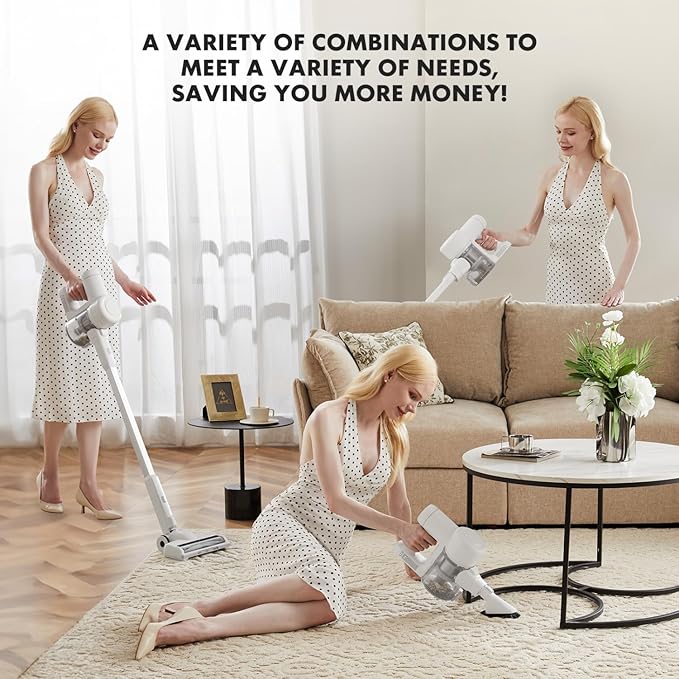 Cordless Vacuum Cleaner Electric Rechargeable Vac Handheld for Carpet Hard Floor Pet Hair White