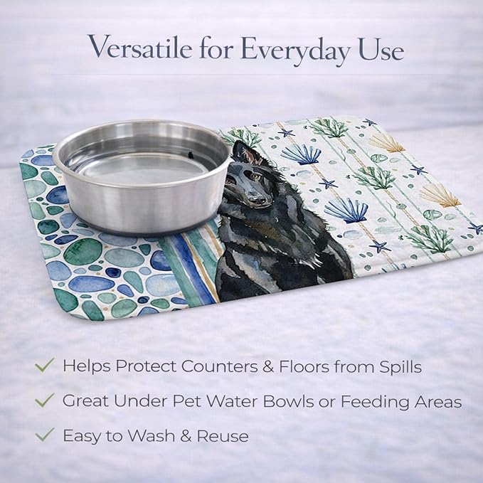 Caroline's Treasures Belgian Sheepdog Groenendael Coastal Sea Glass Dish Drying Mat Absorbent Dish Drying Mat Pad for Kitchen Counter Dish Drainer Mat for Countertop 14 x 21 Multicolor