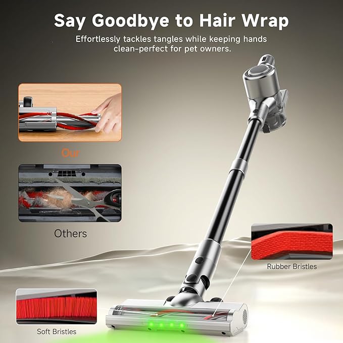 Cordless Stick Vacuum Cleaner - Rechargeable45Kpa Powerful Suction Vacuum for Home45Mins RuntimeDetachable BatteryAnti-Tangle 8 in 1 Lightweight Vacuum for Pet Hair Carpet HardwoodSilver