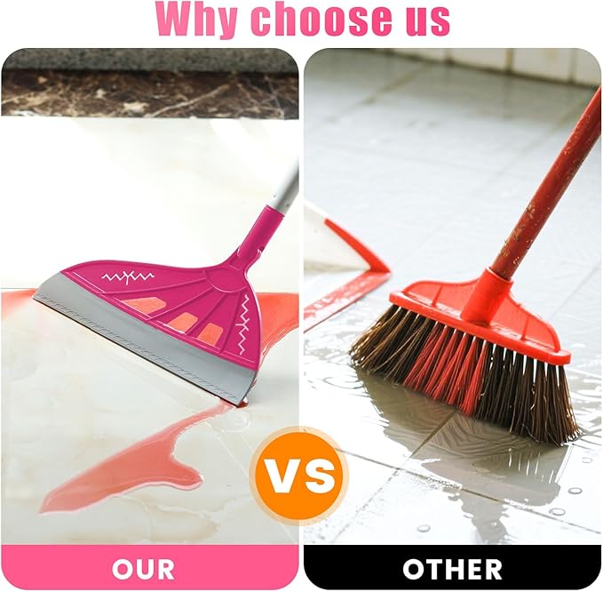 Magic Broom Sweeper Multifunction Replaceable Silicone Broom Household Squeegee for Floor Cleaning Bathroom Pet Hair Dog Broom Brush Set (Bright Pink)