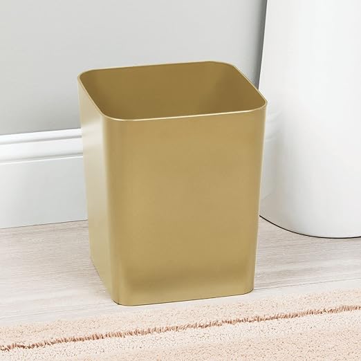 mDesign Square Shatter-Resistant Plastic Small Trash Can Wastebasket Garbage Container Bin for Bathrooms Powder Rooms Kitchens Home Offices - Soft Brass Finish