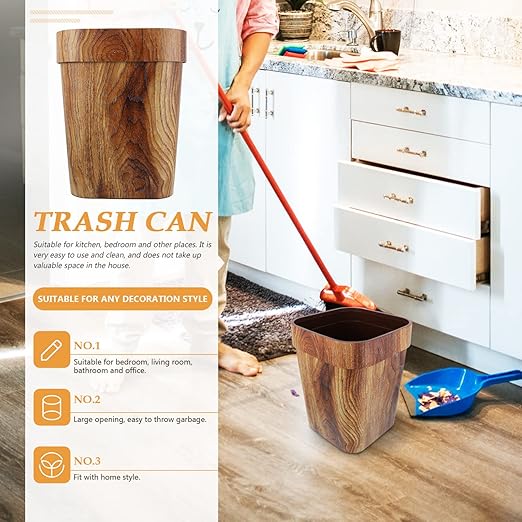 VOSAREA Garbage Can for Bathroom Capacity Trash Can Wood Grain Wastebasket Material