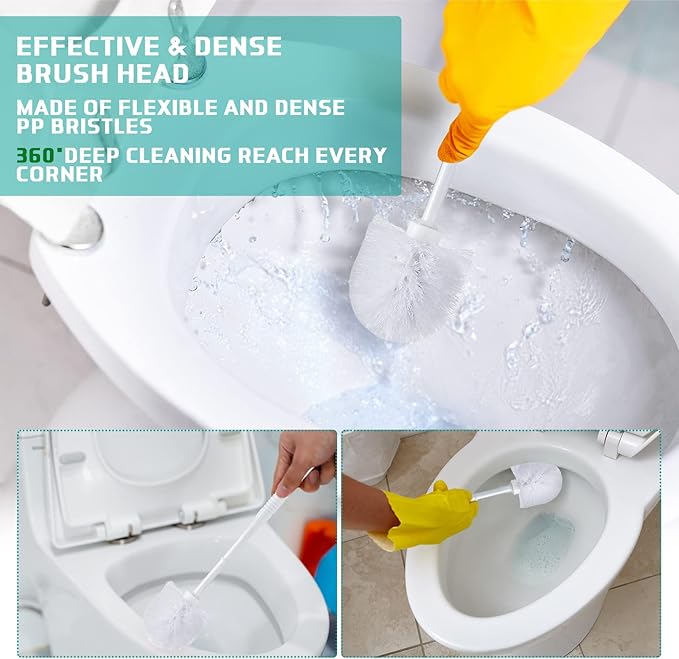 Roshtia 6 Sets Toilet Brush and Holder Set for Bathroom Cleaning Toilet Bowl Brush Scrubber with Caddy for Cleaning 14.57 Height(White)