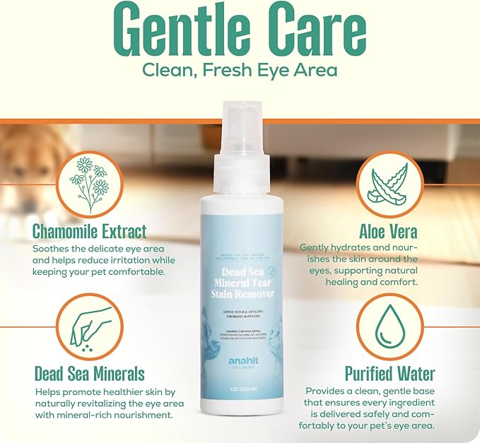 Dead Sea Mineral Tear Stain Remover for Dogs &amp Cats-Natural Eye Cleaner with Aloe Vera &amp Chamomile Gentle Formula for Sensitive Pets Precise Applicator Daily Use for Bright Eyes