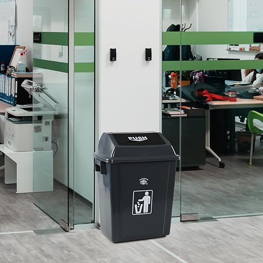 6 Gallon Plastic Swing Top Garbage Can 4 Pack Kitchen Trash Bins with Swing Lid Gray