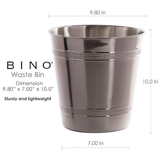 BINO Metal Waste Basket for Home Office Bathroom Dorm Kitchen and More | Trash Can Bin for Bedroom | Desk Trash Can | Home Essentials