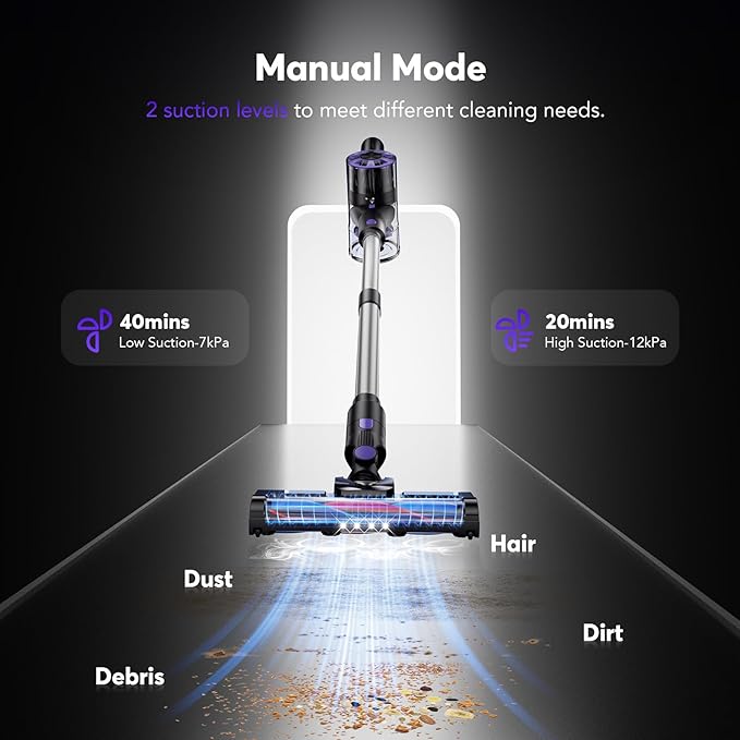 Cordless Vacuum Cleaner Rechargeable with 2600mAh Detachable Battery Powerful Vacuums with 2 Adjustable Modes Lightweight Portable Stick Vacuum for Home (Ink Purple)