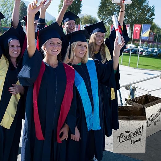 12 Pcs Graduation 13 Gallon Disposable Trash Cans Graduation Trash Bins with 15 Pcs Garbage Bag 1 Roll Double Sided Tape Graduation Disposable Garbage Can for Graduation Party