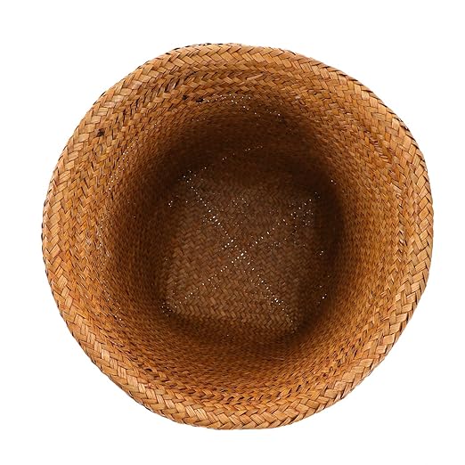 BESPORTBLE Handwoven Medium Straw Wastebasket Office Home Trash Can and Storage Bin Rustproof Woven Basket for Waste Paper Dried Flowers Tissues Multifunctional Holder Random Color