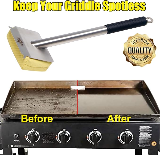 Grill Brush Bristle FreeBBQ Replaceable Scraper Cleaning HeadSafe Grill Accessories for Cast Iron Grates/Porcelain/Weber Gas/Charcoal GrillGrill Brush for Outdoor Grill-Yellow
