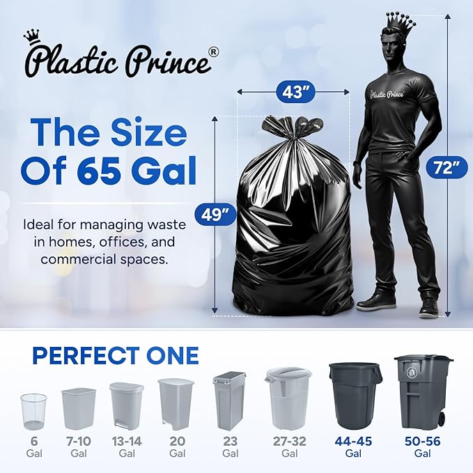 55-65 Gallon Trash Bags with Flap Ties 2 Mil Heavy Duty Fits Rubbermaid Brute Rollout 32-55 Gal Trash Cans 43 x 49 Large Durable Garbage Trash Can Liners Black 20 of Pack