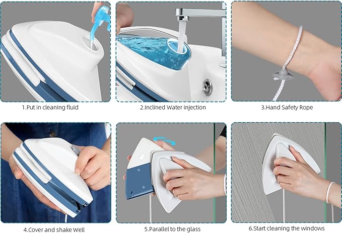 Magnetic Window Cleaner Magnetic Window Cleaner Double Side Cleaning Brush Window Outside Magnetic Glass Wiper Adjustable Thickness 3-30Mm