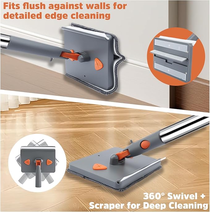 Wall Cleaner Mop with 94 Long Handle 2-in-1 Triangle &amp Rectangle Head with Squeegee 10 Washable Pads Baseboard Cleaner Tool for Walls Scrubber Ceilings Windows Glass Fans Doors Corners