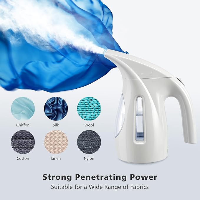 HiLIFE Steamer for Clothes Portable Handheld Design 240ml Big Capacity 700W Strong Penetrating Steam Removes Wrinkle for Home Office and Travel(ONLY FOR 120V)(White)