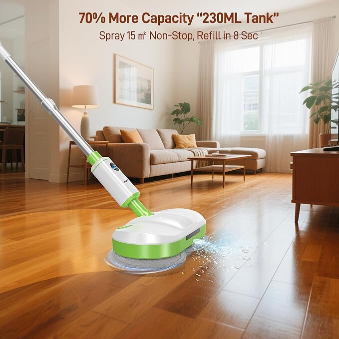 AlfaBot Cordless Electric Mop Electric Mop Floor Cleaner with LED Headlight &amp Water Sprayer Up to 60 Mins Self-Propelled with Big Water Tank for Multi-Surface