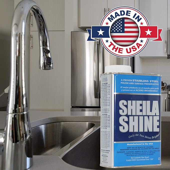 Sheila Shine 1 Quart Stainless Steel Cleaner and Polish w/Microfiber Cloth - Cleans Polishes &amp Protects Kitchen Appliances Refrigerators Sinks Ovens &amp Grills - Streak Free Stainless Sink C