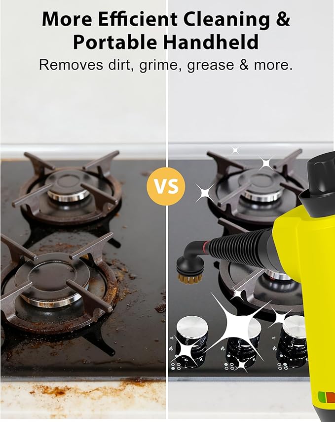 Steam Cleaner - Handheld Steam Cleaner with 12Pcs Accessories &amp Safety Lock Pressurized Handheld Steam Cleaner for Home Tile Windows Bathrooms Kitchens Grease Car Yellow