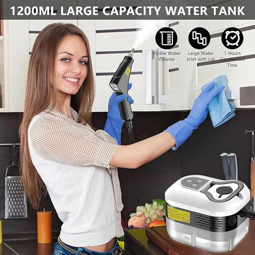 1500W Handheld Steam Cleaner - High Pressure Steamer with 1.2L Tank 3 Brush Heads 6-Speed Adjustable Fast 15s Heating for Kitchen and Home Cleaning