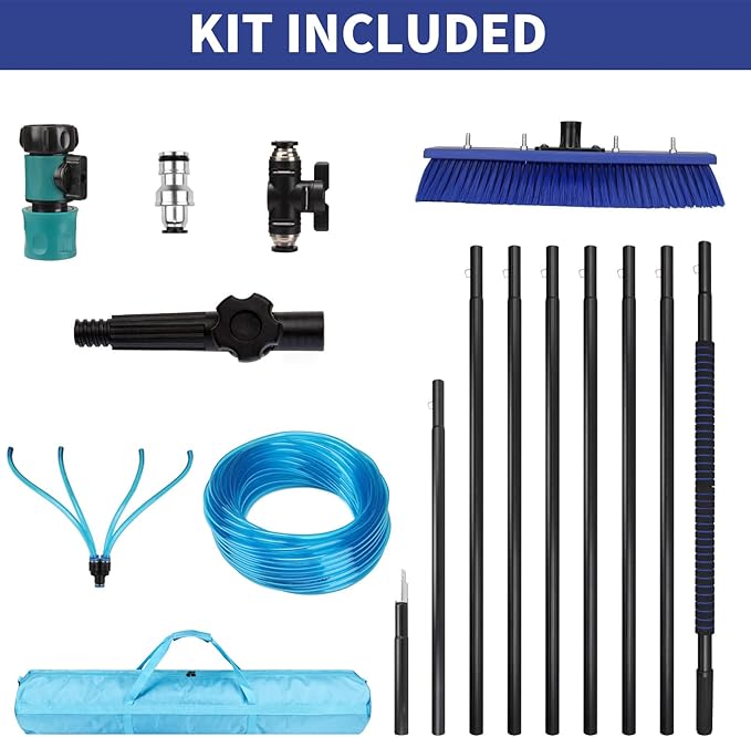 Water Fed Pole Kit 26 FT Length Adjustable Solar Panel Window Cleaning Brush and Pole 4-26ft Aluminium Pole Window Washing Kit for Cleaning Windows Solar Panels and Roof