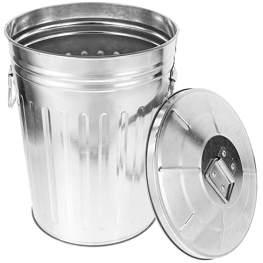 BESTOYARD Stainless Steel Trash Can with Lid 8L Outdoor Dog Poop Garbage Can Retro Round Wastebasket Container for Farm Kitchen Garbage Daily Waster Storage 29.50X22.50X22.50CM Silver 561037HE52R
