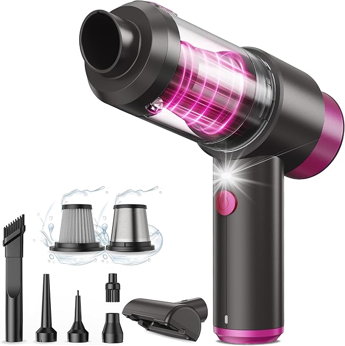 Car Vacuum Handheld Vacuum Cleaner 15000PA Suction Mini Vacuums with Air Duster and Blower Portable Hand Held Vacuum for Car House Crumbs Hair (Pink)