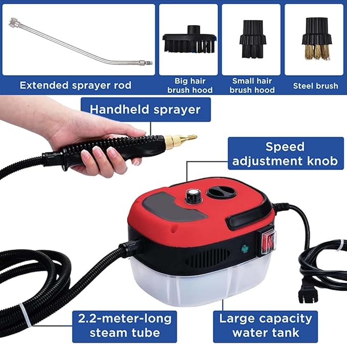 Car Steam Cleaner 2500w High-Temp Portable Machine Steam Cleaner 2500w Handheld High-Temperature Pressurized SteamCleaner With Gloves For Home Auto Detailing (White)