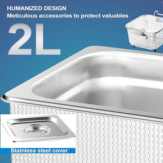 Jewelry Cleaner Ultrasonic Machine Professional Lab Ultrasonic Cleaner With Digital Timer &amp Heater 40KHZ For Retainers Carburetors Dentures Mouth Guard Automotive Parts Cleaning Equipment (0.53Gal