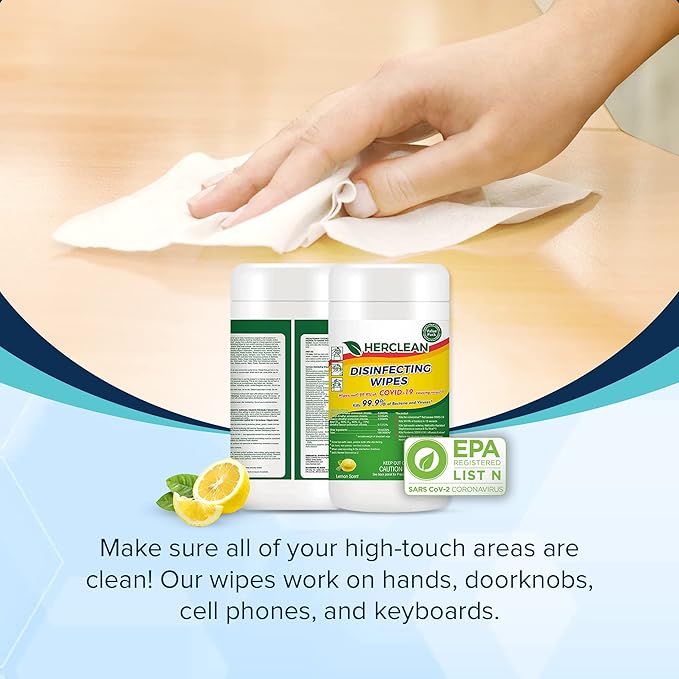 Herclean Wipes Cleaning Wipes Household Cleaning Wipes - Office Supplies School Supplies Travel Essentials Home Essentials (85pcs/Canister)/12 PER CASE