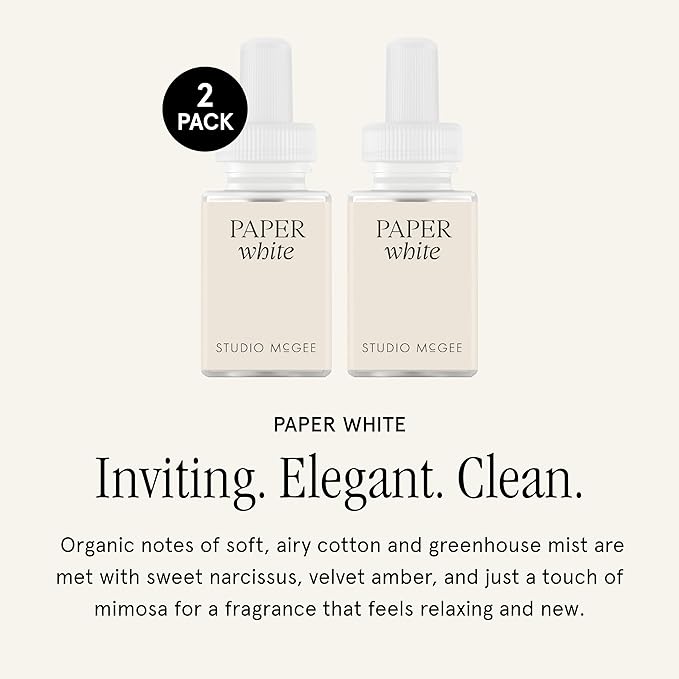 Pura x Studio McGee Home Scent Refill - Smart Air Diffuser - Up to 120-Hours of Luxury Fragrance per Refill - Home Essential - Clean &amp Safe Diffuser Fragrance - 2 Pack Paper White
