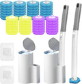 2 Pack Disposable Toilet Bowl Cleaner Wand and Holder Set Toilet Brush Disposable with 48 Cleaner Refills Extended Handle for Toilet Bowl Cleaners Disposable Bathroom Cleaning Bathtub