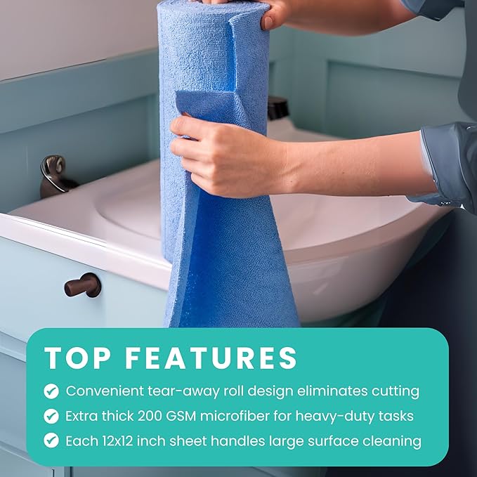 Microfiber Cleaning Cloth Roll Tearaway 50 PCS Tear Away Towels Reusable &amp Washable Ultra Absorbent 12 x 5.5 Dish Rags for Car Home Kitchen  200 GSM Thickness Paper Towel Alternative
