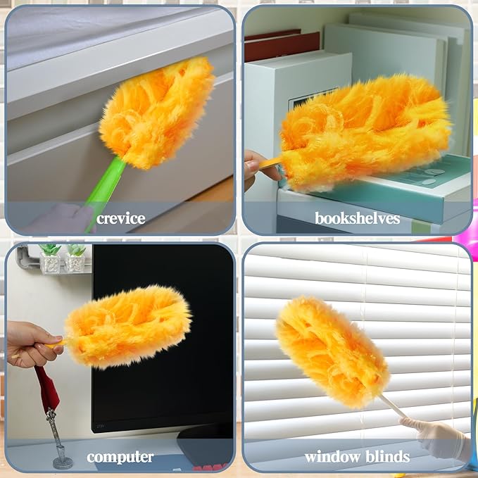 Vesici 100 Pcs Duster Refills Compatible with Swiffer Dusters Bulk Disposable Replacement Thickened with 1 Handle Heavy Duty for Cleaning Office (Orange)