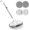 Electric Mop AlfaBot WS-24 Cordless Spin Mop for Floor Cleaning Lightweight &amp Rechargeable Floor Cleaner with Water Sprayer and LED Headlight for Hardwood and Tile Floors White