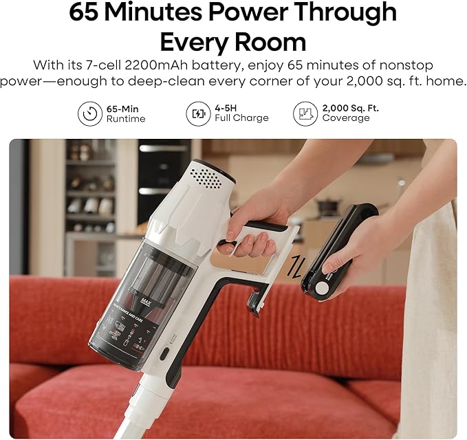 ElecKeys Cordless Vacuum Cleaner 580W 48KPA 65Mins Vacuum Cleaners for Home Self-Standing Anti-Tangle Vacuum with LED Display Rechargeable Lightweight Cordless Vacuum for Floors/Pet Hair/Carpets