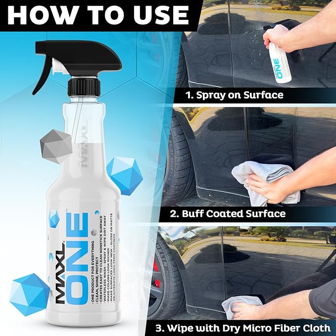 MAXLONE ™ Car Spray with Triphene® Technology Quick Spray &amp Wipe All Purpose Waterless Detailer Clean Shine Protect Paint Glass Wheels Trim Without Pre-Washing (3 20oz w 6 Micro Fiber Cloth