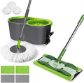 Masthome Microfiber Mops for Floor Cleaning with Washable Pads 4pcs&ampSpin Mop Bucket System with 3 Mop Pads - Home &amp Office Suitable