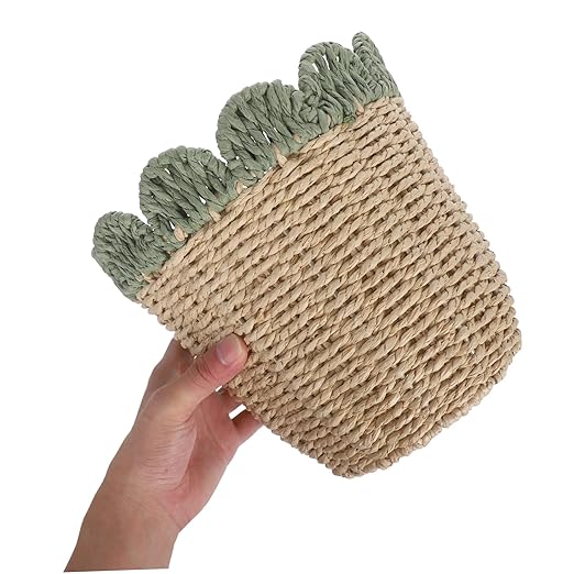 Scalloped Edge Desktop Trash Bin for Organizing Office Home Bedroom Stylish Round Wastepaper Basket for Modern Decor