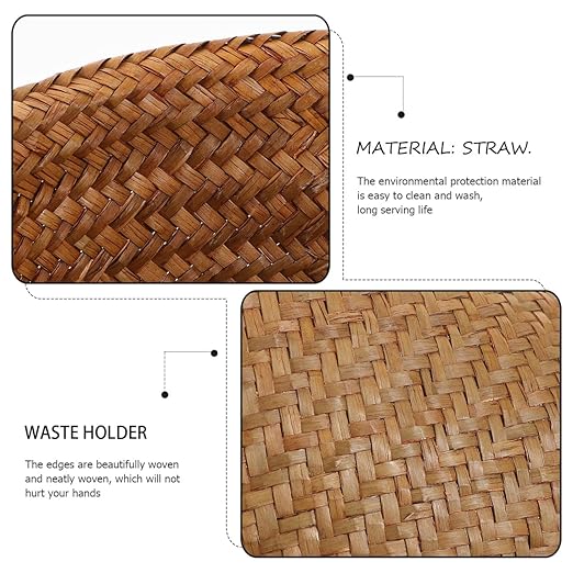 PRETYZOOM 1pc Trash Can Lid Straw Woven Storage Basket for Shelves Garbage Can Bedroom Office Wastebasket Random Color