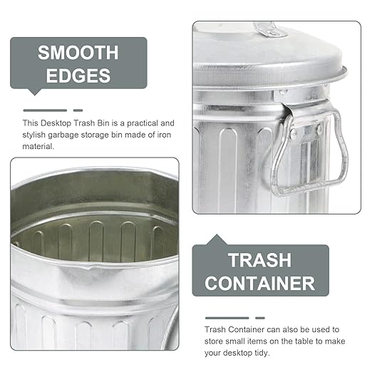 Mini Metal Trash can with Lid Bucket Shaped Small Wastebasket for Desktop Office Bedroom and Home Use Versatile Storage Barrel for Pens Flowers and Rubbish 7.48X5.70X5.11 Inches