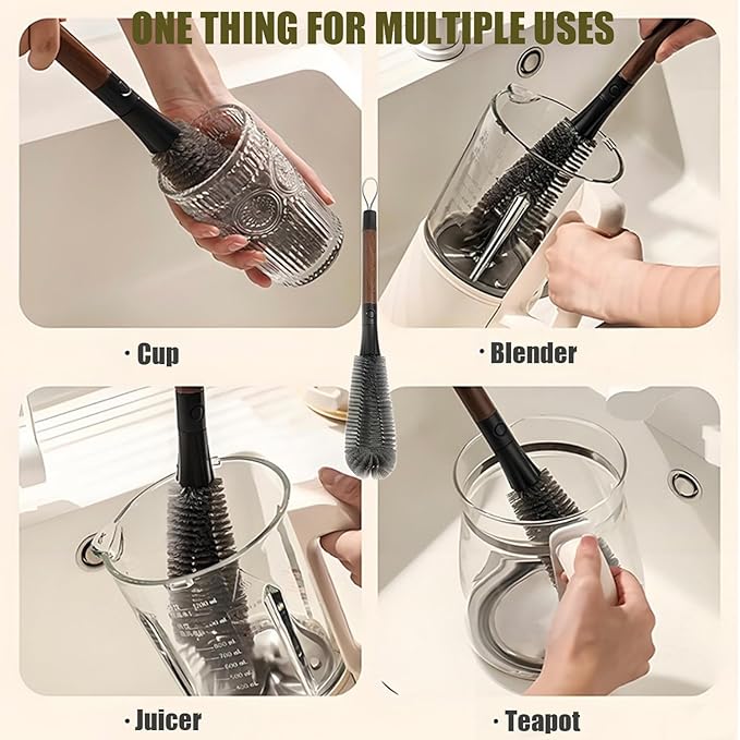 Soft Bristle Silicone Cup Brush360° Flexible Silicone Bottle Brush with Long HandleMultifunction Cleaning Tool (3pcs)
