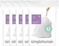 simplehuman Code U 100 Count Dispenser Pack Custom Fit Liners Drawstring Trash Bags 55 Liter / 14.5 Gallon White