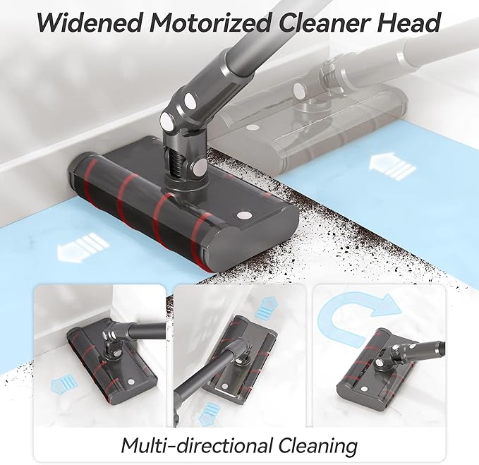 Cordless Stick Vacuum Cleaner for Home with 360° Wheels and W-Shape Brush 22KPa Powerful Suction 40 Min Runtime Lightweight Small Vacuum for Hard Floor and Carpet Gray