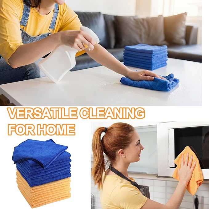Nuenen 60 Pcs Microfiber Cleaning Cloths for Cars 16 x 16 Inch Ultra Absorbent Car Towels Drying Reusable Cleaning Supplies House Kitchen Window Microfiber Towel (YellowBlue)