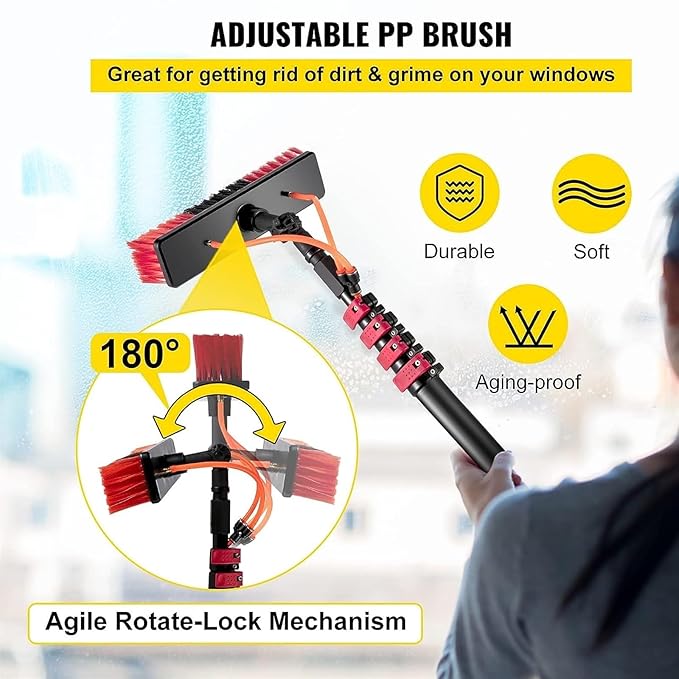 Water Fed Pole KitWater Fed Brush W/Squeegee Water Fed Cleaning SystemCleaning Tool for Window Glass Solar Panel
